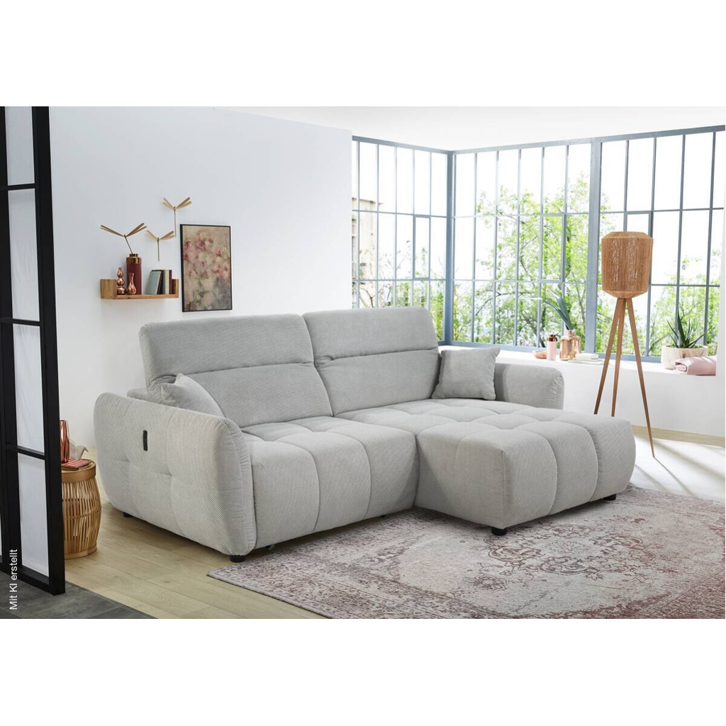 Ecksofa mit elektrischer XXL Sitztiefenverstellung hellgrau Kord B/H/T: ca. 260x106x191 cm