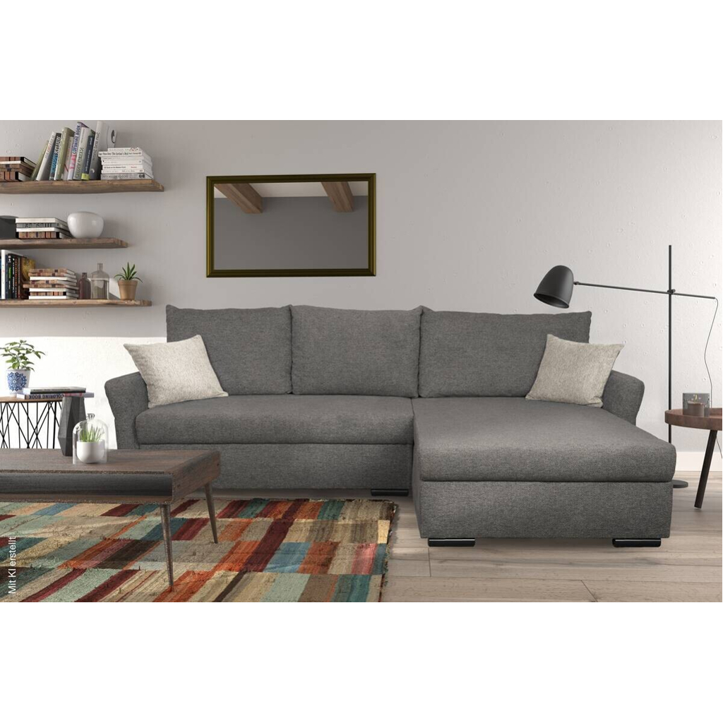Ecksofa mit Bettfunktion und Bettkasten dunkelgrau Webstoff B/H/T: ca. 218x90x168 cm