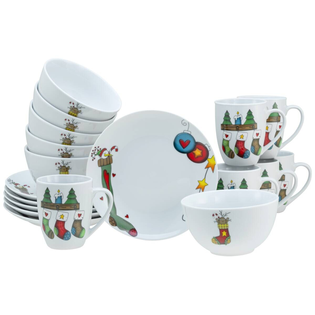 CreaTable Frühstücksservice Luna Socken weiß Porzellan 18 tlg.