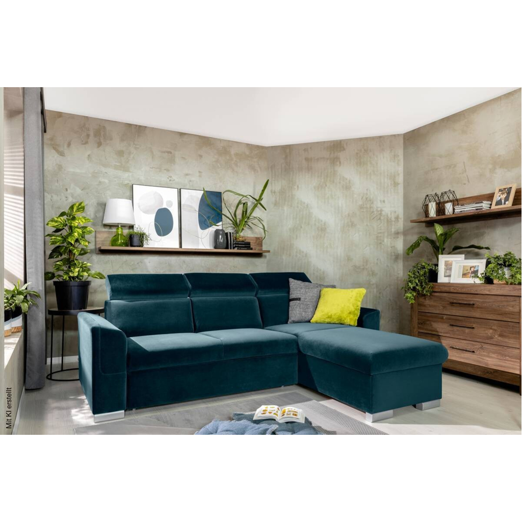Ecksofa mit Bettfunktion und Bettkasten petrol Microfaser B/H/T: ca. 243x85x186 cm