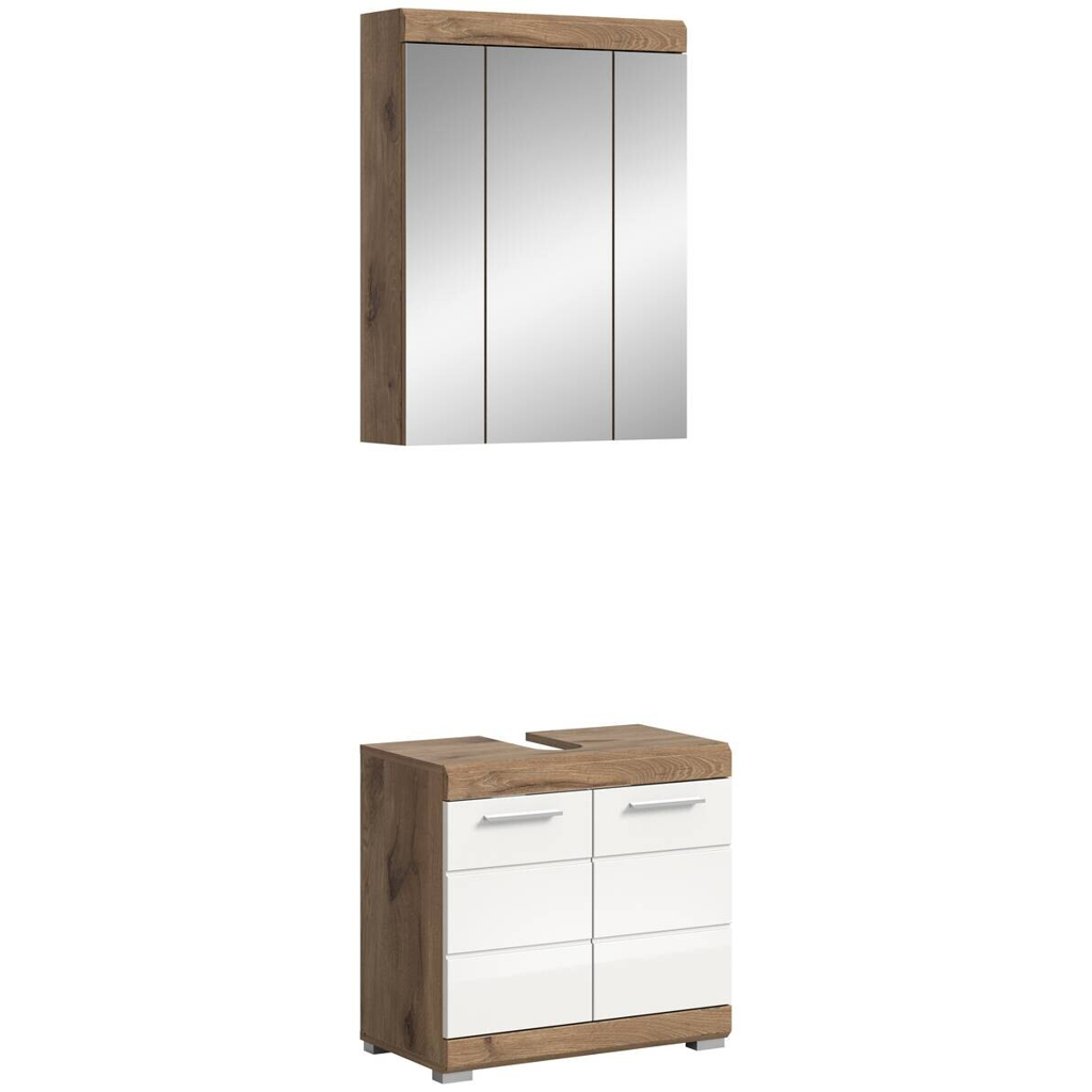 Badezimmer-Set Wave weiß Hochglanz Nox Oak Nachbildung B/H/T: ca. 60x191x34 cm
