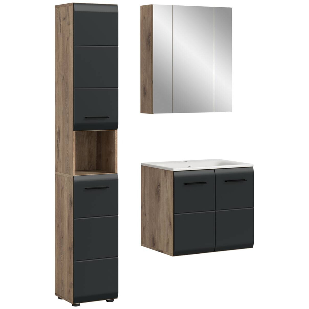 Badezimmer-Set Ice Nox Oak Nachbildung schwarz matt B/H/T: ca. 105x185x46 cm