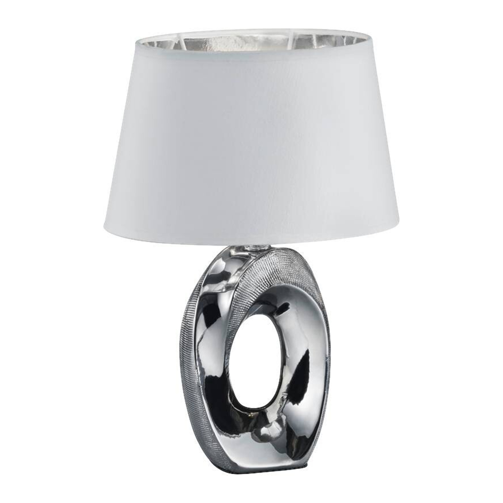 Reality Tischleuchte Taba silber weiß Keramik Stoff B/H/T: ca. 23x33x16 cm E14 1 Brennstellen