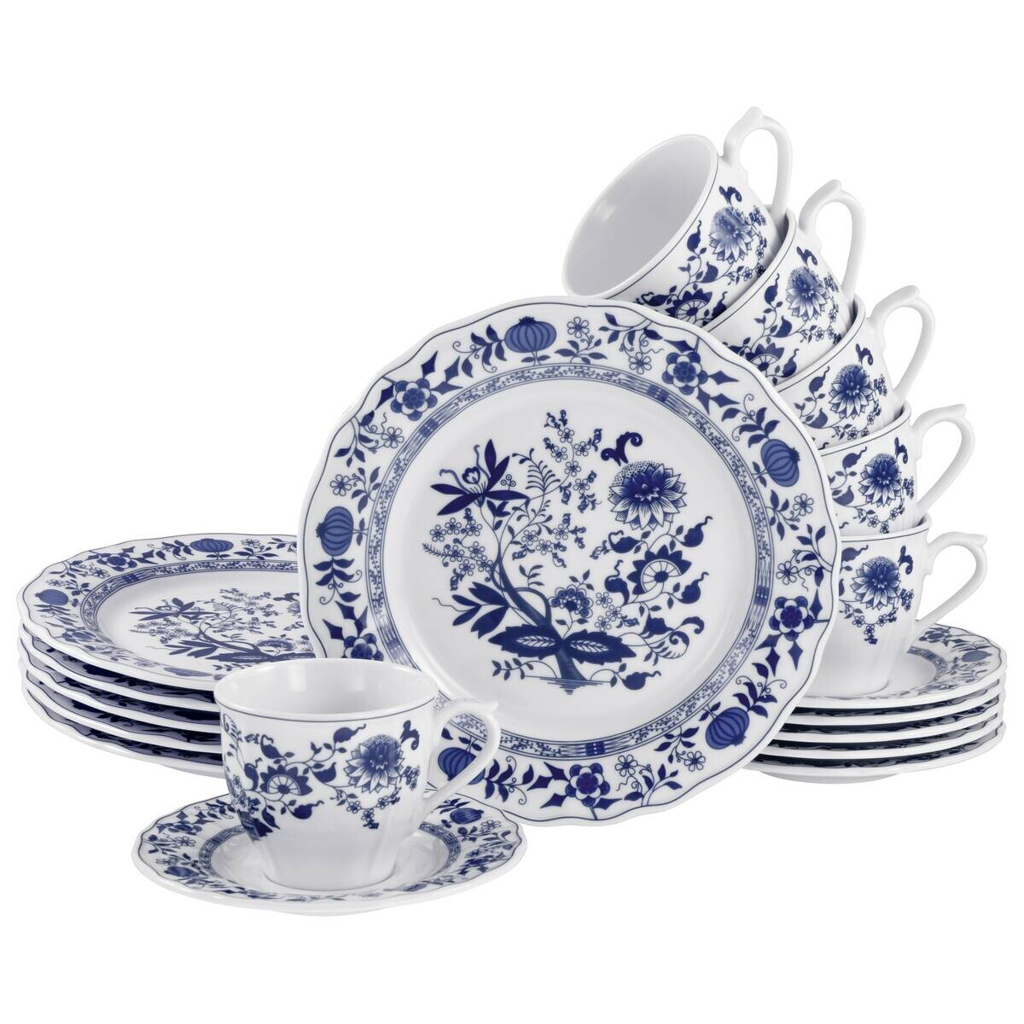 CreaTable Kaffeeservice Flora Zwiebelmuster blau Porzellan 18 tlg.