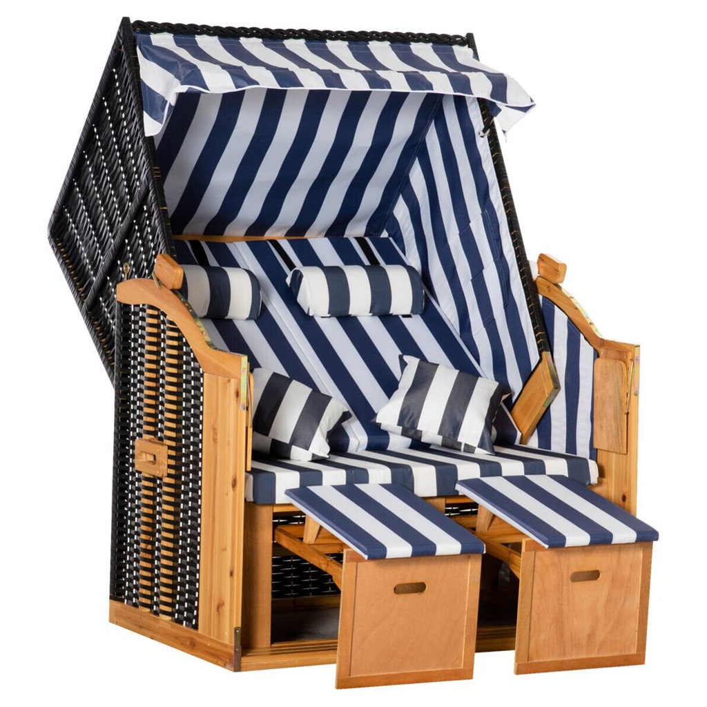 Outsunny Strandkorb blau Holz B/H/L: ca. 79x118x160 cm