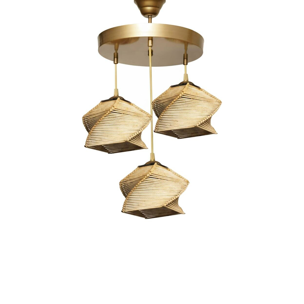 Opviq Pendelleuchte natur B/H/T/L/D: ca. 35x85x35x35x35 cm E27 3 Brennstellen