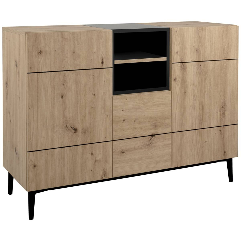 Kommode Nola Eiche Artisan Nachbildung schwarz B/H/T: ca. 120x90x42 cm