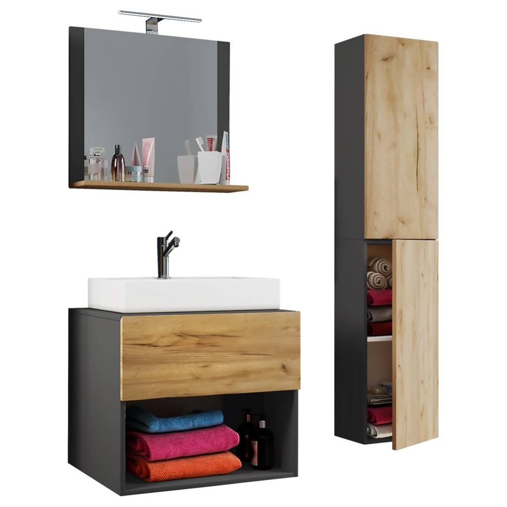 Waschplatz 4tlg-Lendas weiß anthrazit Eiche Honig Nachbildung B/H/T: ca. 60x52x52 cm
