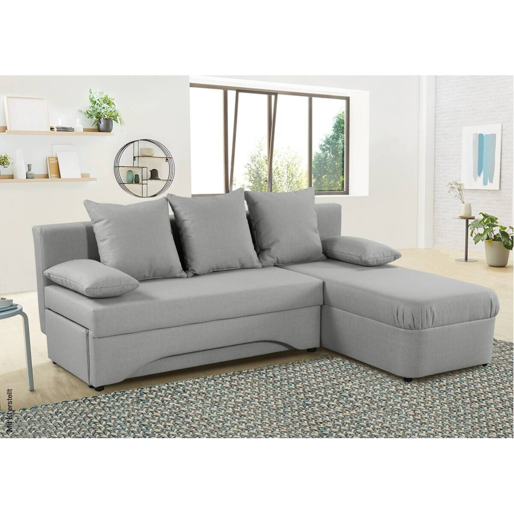 Ecksofa mit Bettfunktion und Bettkasten hellgrau Flachgewebe B/H/T: ca. 191x70x142 cm