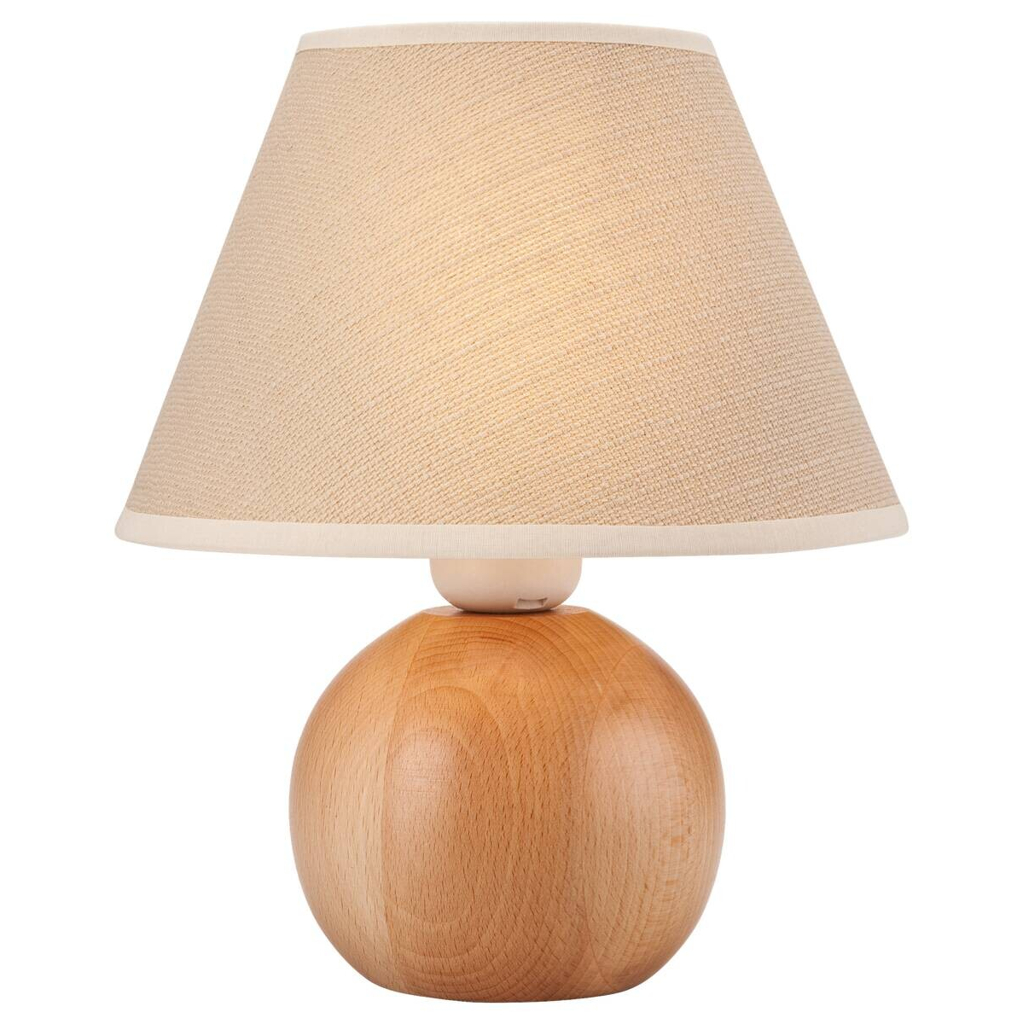 Lamkur Tischleuchte Ball natur Holz Stahl Stoff H/L: ca. 24x19 cm E27 1 Brennstellen