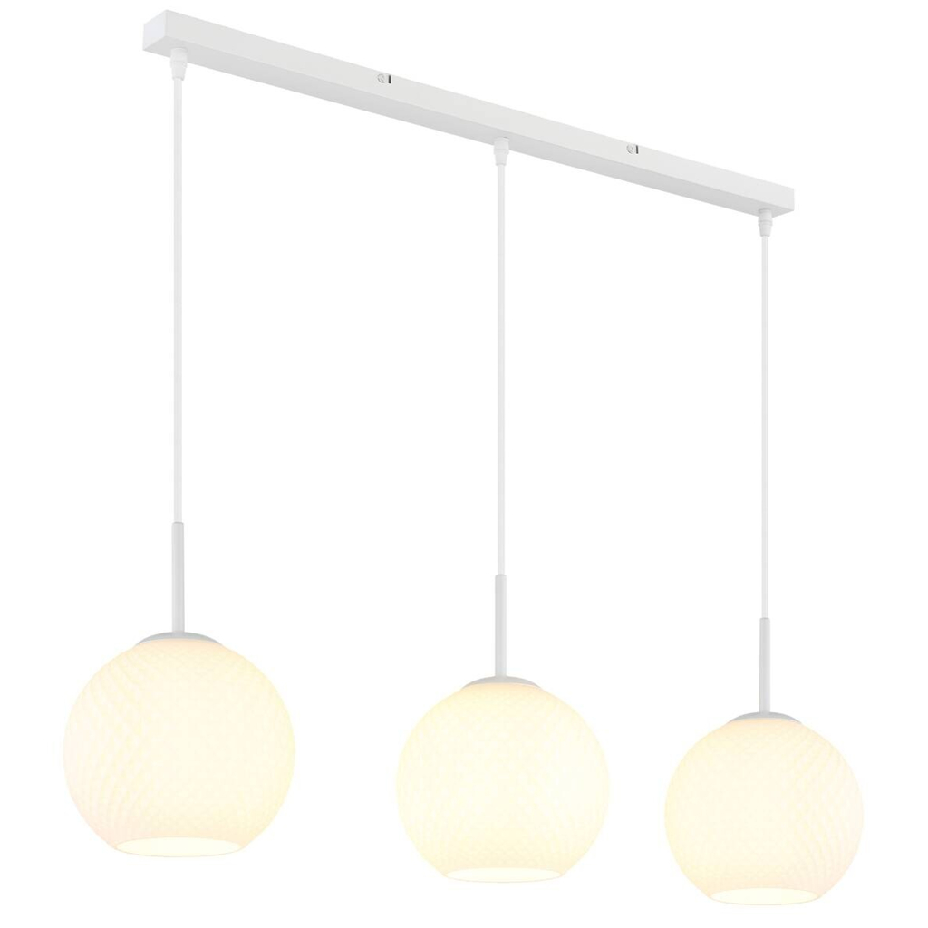 GLOBO Pendelleuchte weiß Opal Metall Glas B/H/T: ca. 20x120x90 cm E27 3 Brennstellen