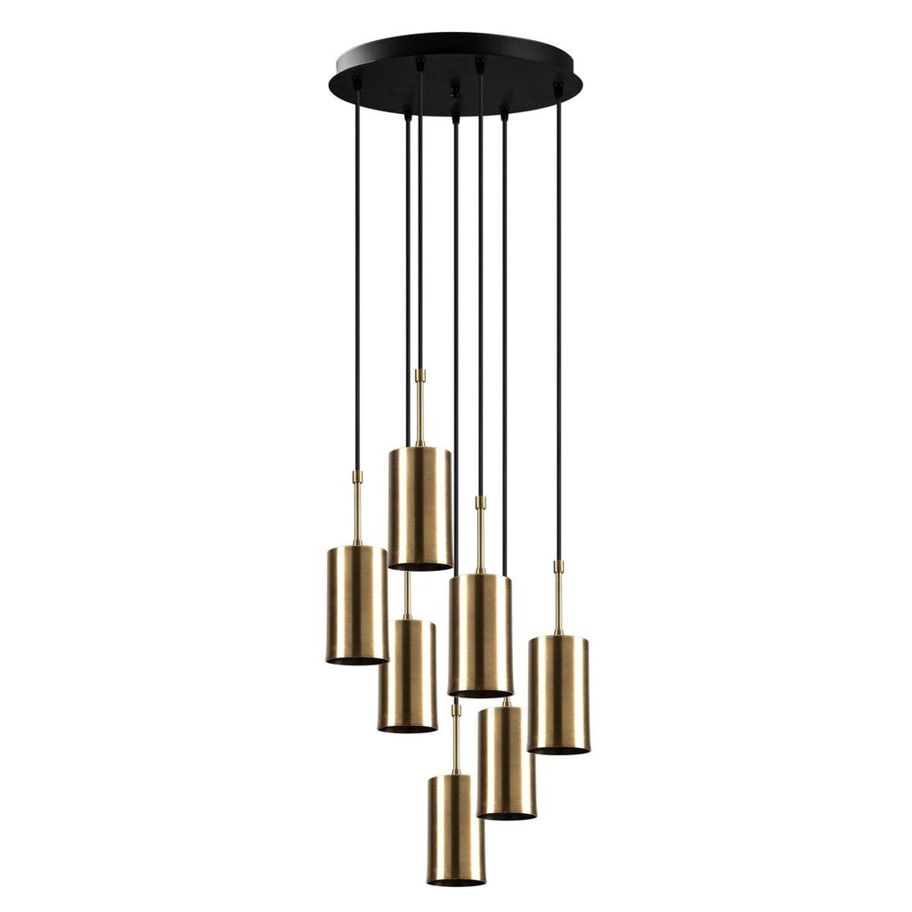 Opviq Pendelleuchte Kem schwarz gold B/H/T/L/D: ca. 43x120x43x43x43 cm E27 7 Brennstellen