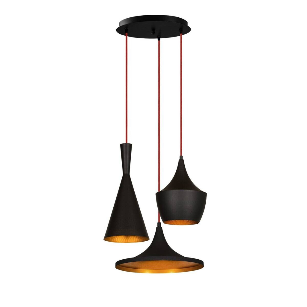 Opviq Pendelleuchte Elmas-3556 schwarz gold B/H/T/L/D: ca. 51x130x51x51x51 cm E27 3 Brennstellen
