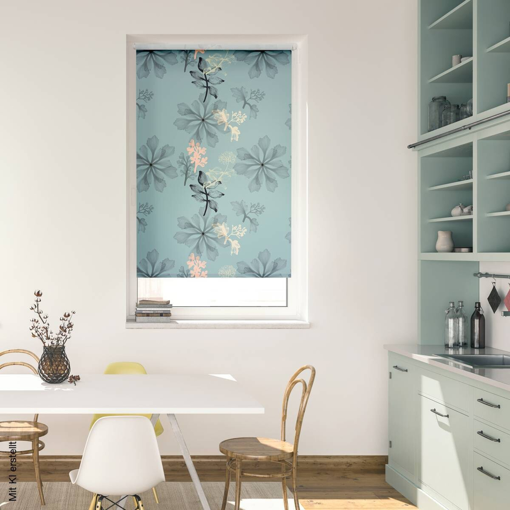 LICHTBLICK Rollo Aqua Floral blau B/L: ca. 100x150 cm