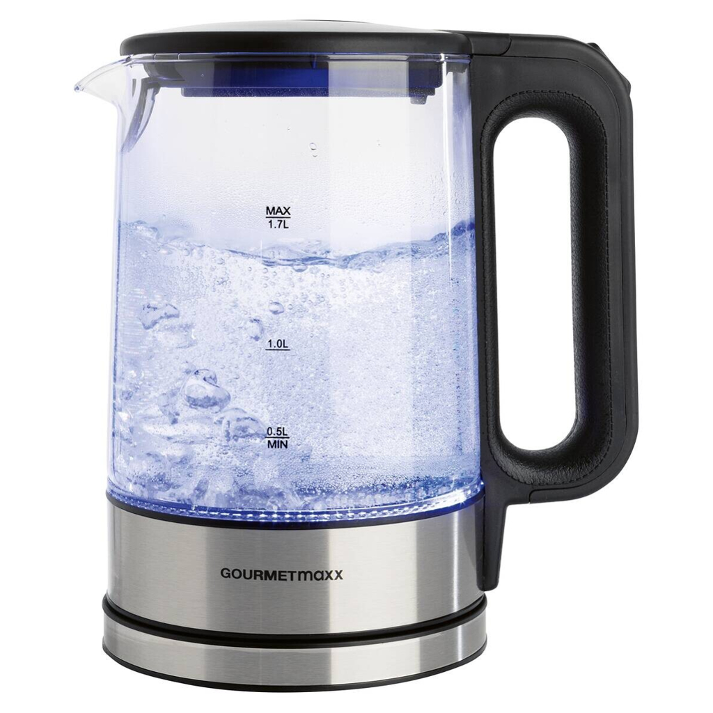 GOURMETmaxx Wasserkocher schwarz silber Glas Edelstahl B/H/L: ca. 15x24x21 cm ca. 1,7 l