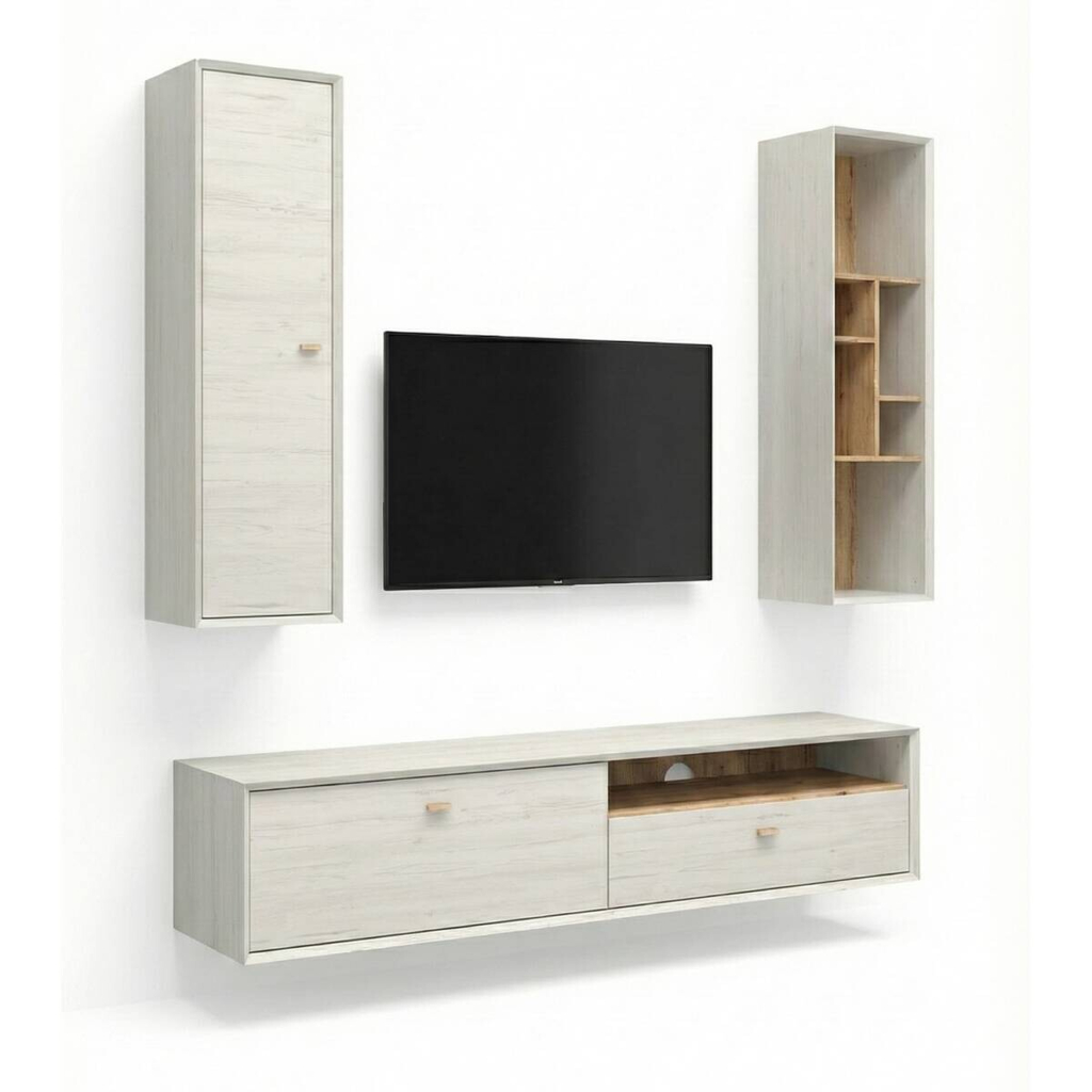 Wohnwand-Set Calvi weiß Pinie Nachbildung Eiche Navarra Nachbildung B/H/T: ca. 279x200x45 cm