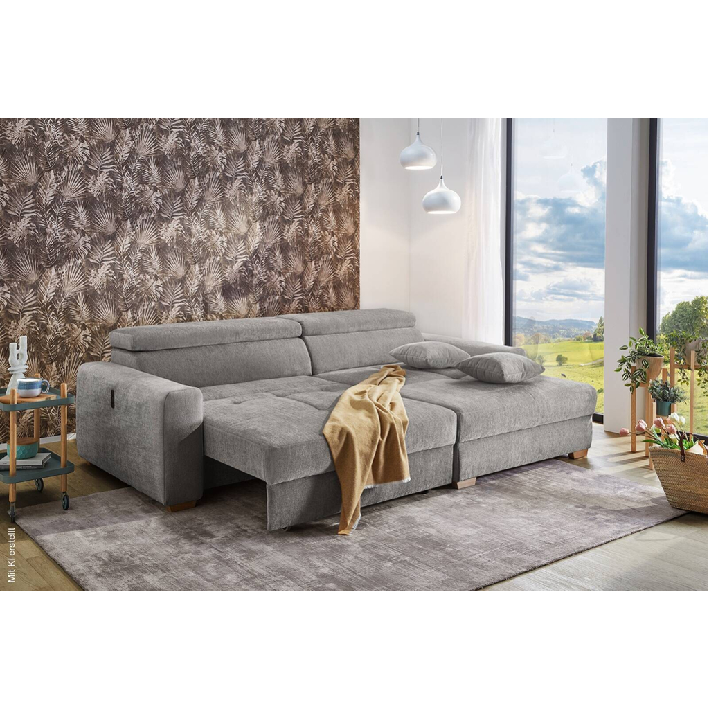 Ecksofa mit elektrischer XXL Sitztiefenverstellung hellgrau Flachgewebe B/H/T: ca. 277x109x187 cm