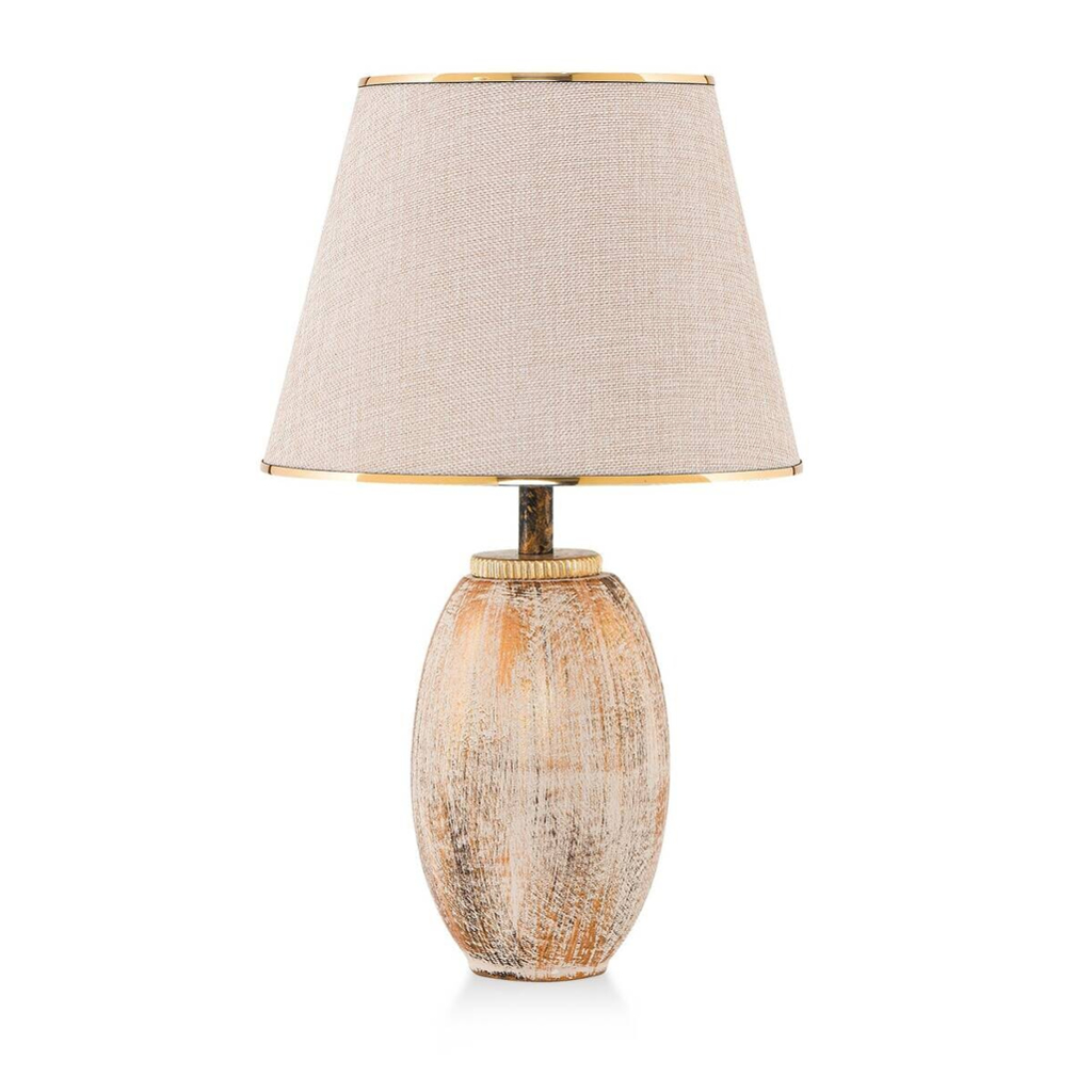 Opviq Tischleuchte gold beige Stoff Metall B/H/T/L/D: ca. 30x50x30x30x30 cm E27 1 Brennstellen