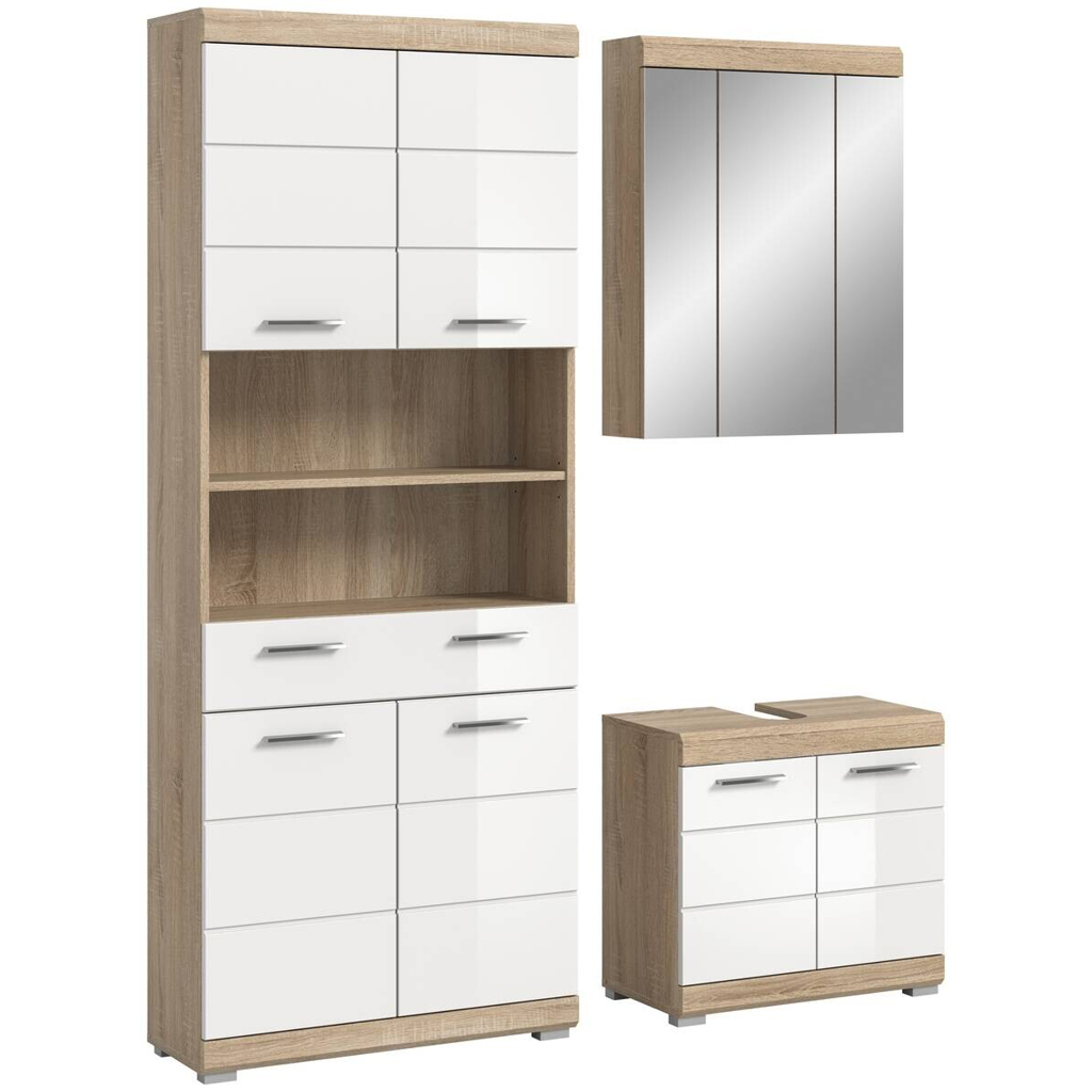 Badezimmer-Set Lambada Eiche Sonoma Nachbildung weiß Hochglanz B/H/T: ca. 149x34x191 cm