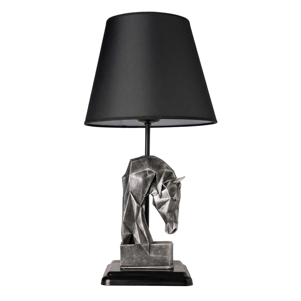 Opviq Tischleuchte schwarz silber Stoff Metall B/H/L: ca. 24x50x24 cm E27 1 Brennstellen