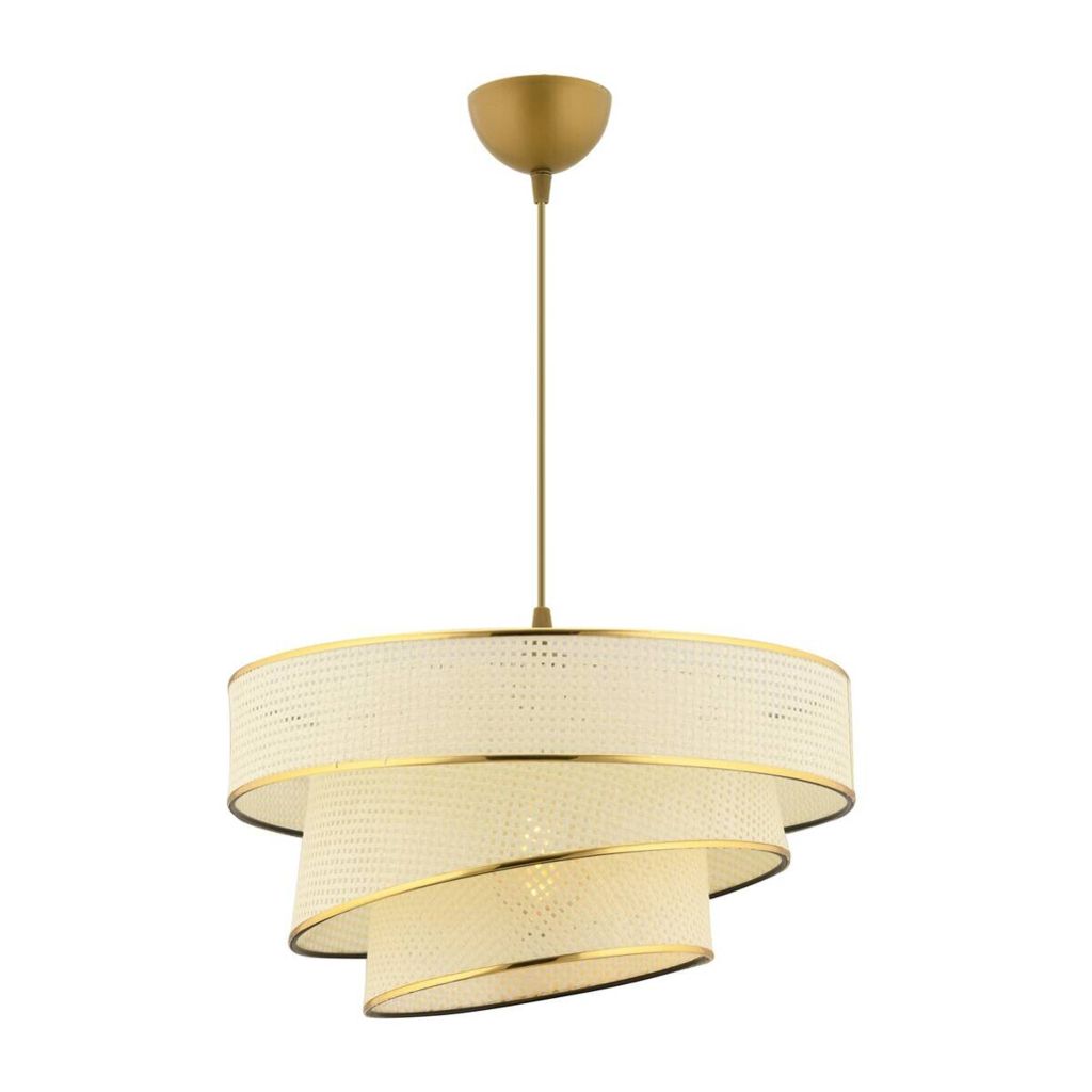 Opviq Pendelleuchte Couper gold weiß Baumwolle Metall B/H/L: ca. 40x72x40 cm E27 1 Brennstellen