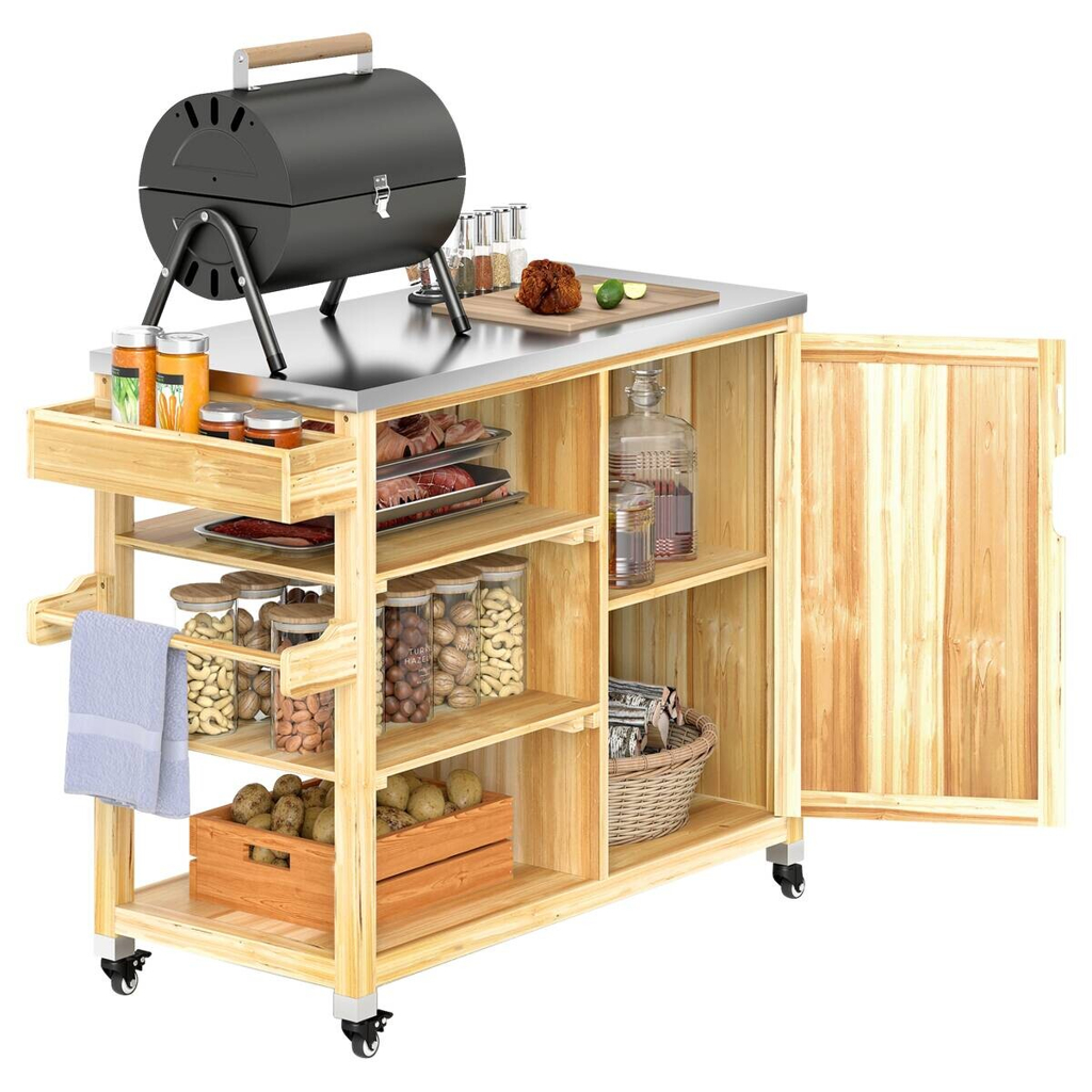 Outsunny Grillwagen Holz B/H/L: ca. 50x91,5x134,5 cm