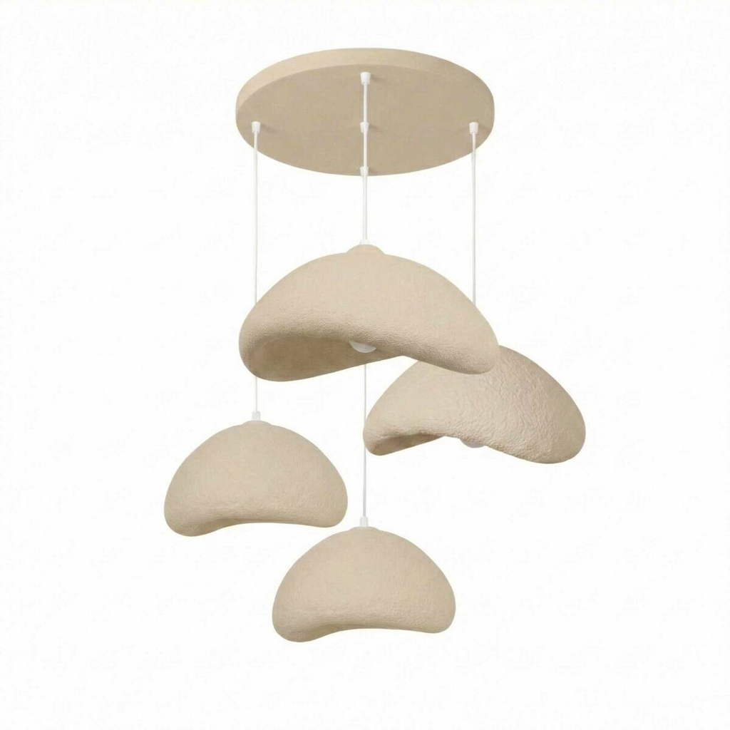 Opviq Pendelleuchte beige Metall Fiberglas B/H/T/L/D: ca. 90x110x90x90x90 cm E27 4 Brennstellen