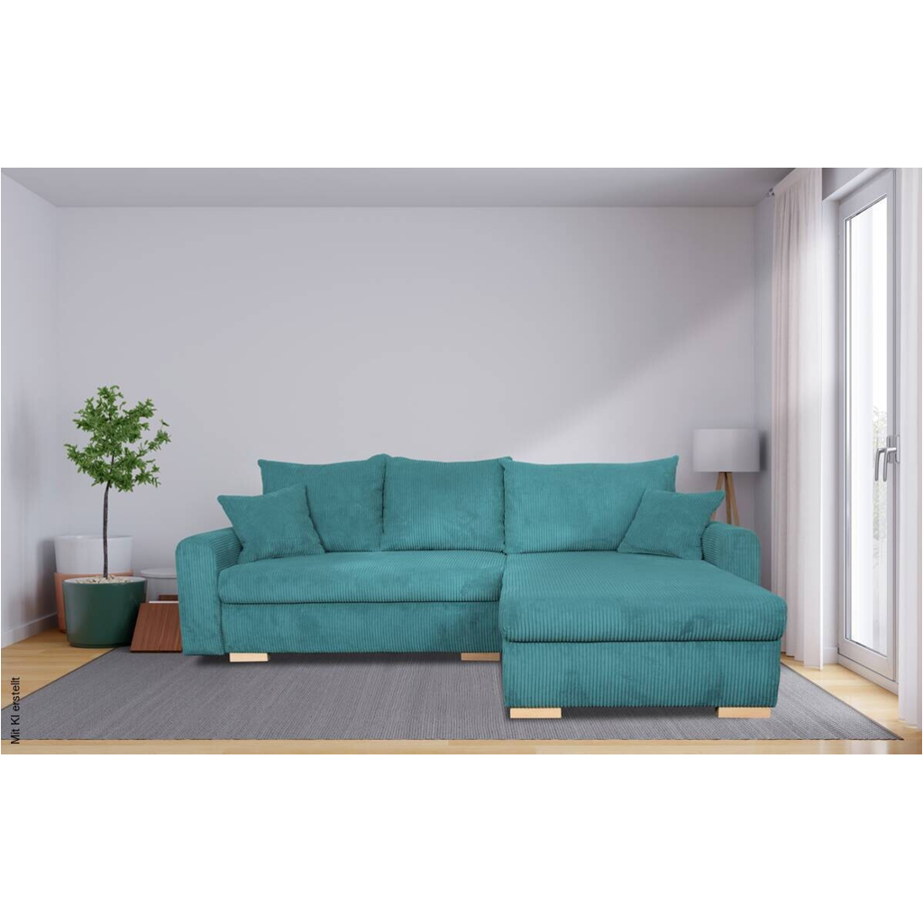 Ecksofa mit Bettfunktion und Bettkasten türkis Microfaser B/H/T: ca. 224,5x90x168 cm