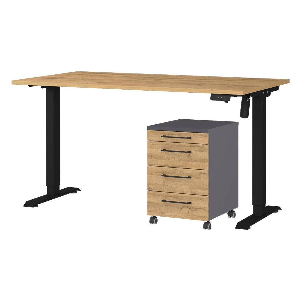 Büro-Sets 9749-582 Eiche Grand-Son Nachbildung Graphit schwarz B/H/T: ca. 197x119x80 cm