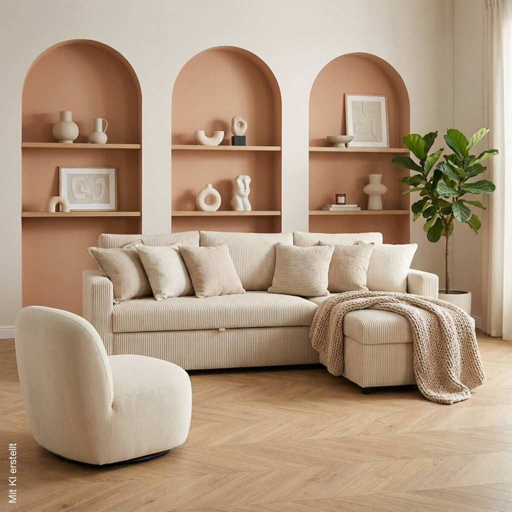 Ecksofa mit Bettfunktion und Bettkasten pearl Microfaser B/H/T: ca. 215x145x82 cm