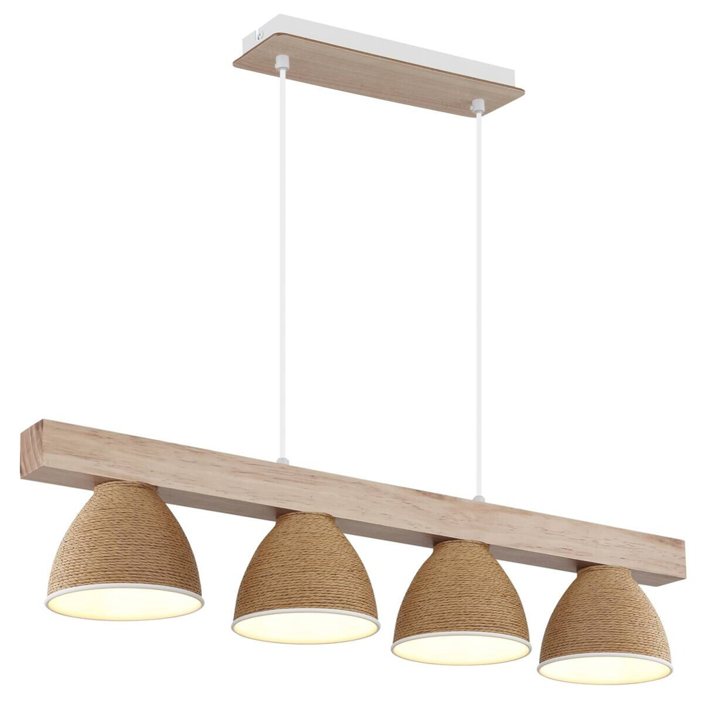 GLOBO Pendelleuchte braun weiß Metall Holz B/H/L: ca. 15x120x75 cm E14 4 Brennstellen