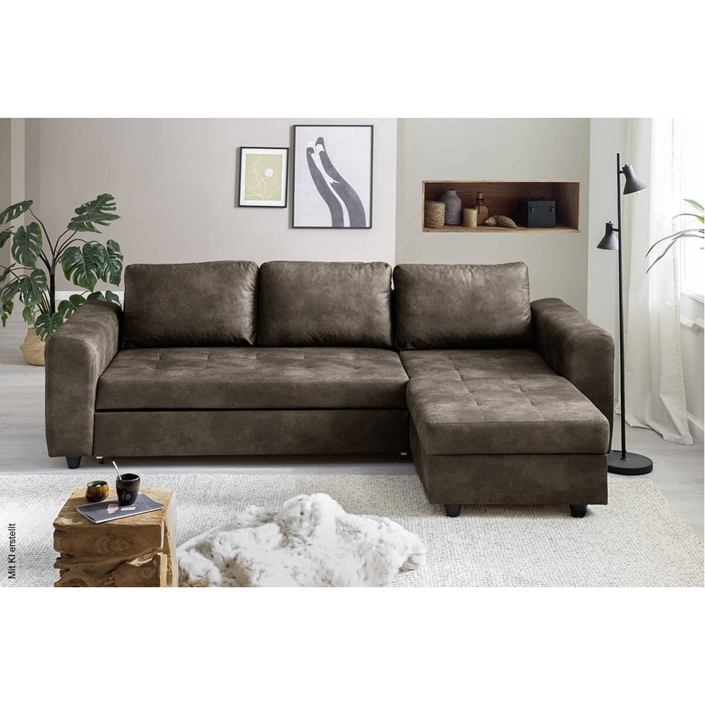 Ecksofa mit Bettfunktion und Bettkasten dunkelbraun B/H/T: ca. 245x85x155 cm