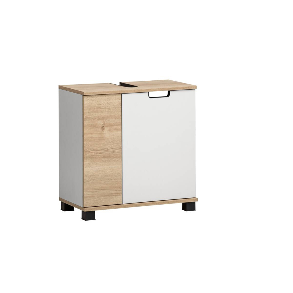 Waschbeckenunterschrank Emmik weiß matt Eiche Eiche weiß Nachbildung B/H/T: ca. 59,8x62,4x32,6 cm