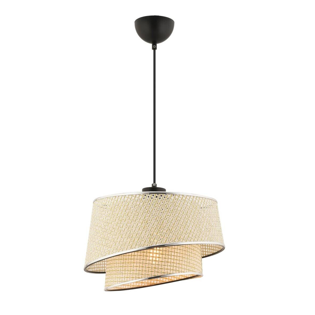 Opviq Pendelleuchte Barette creme silber Stoff Metall B/H/L: ca. 32x65x32 cm E27 1 Brennstellen