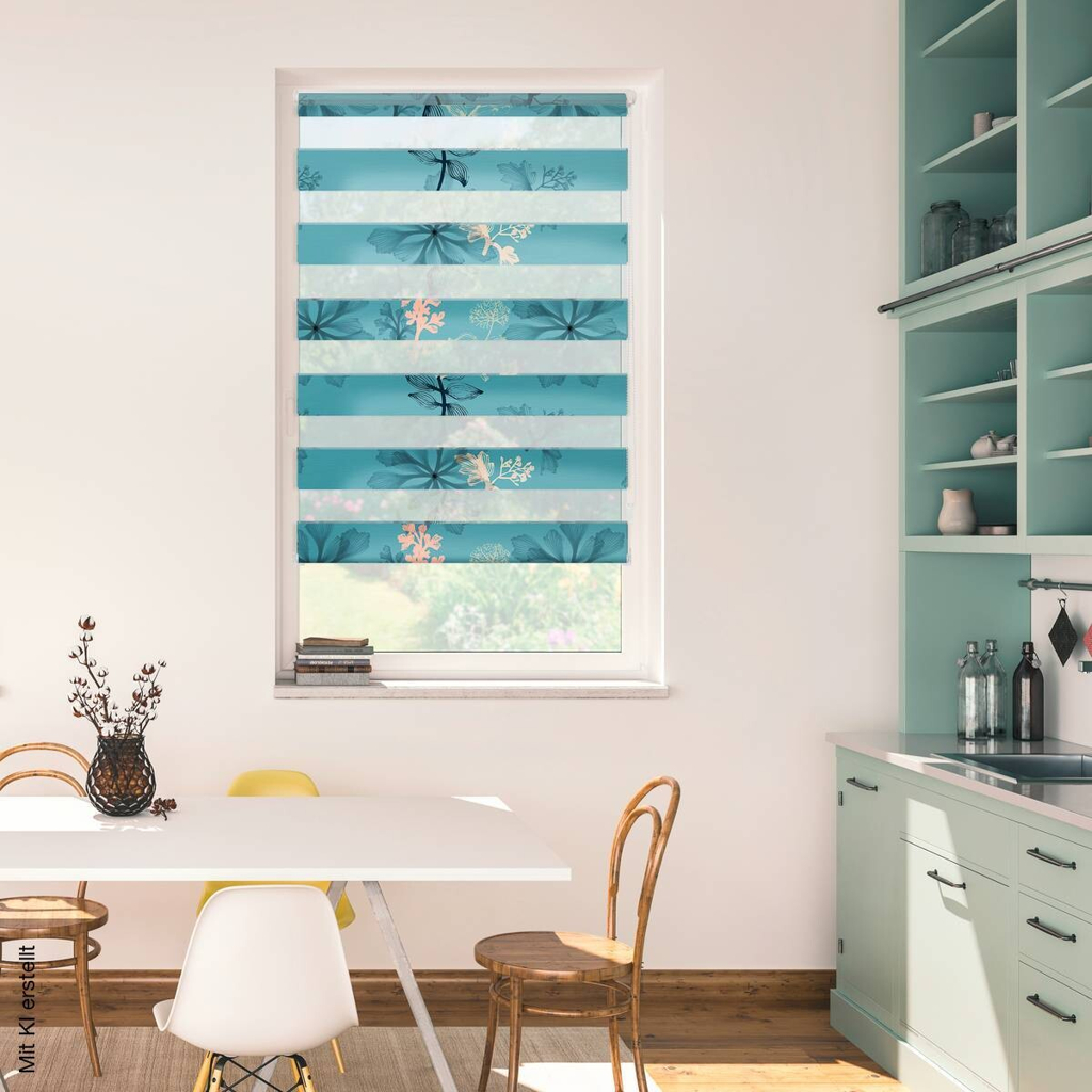 LICHTBLICK Doppelrollo Duo Aqua Floral blau B/L: ca. 60x150 cm