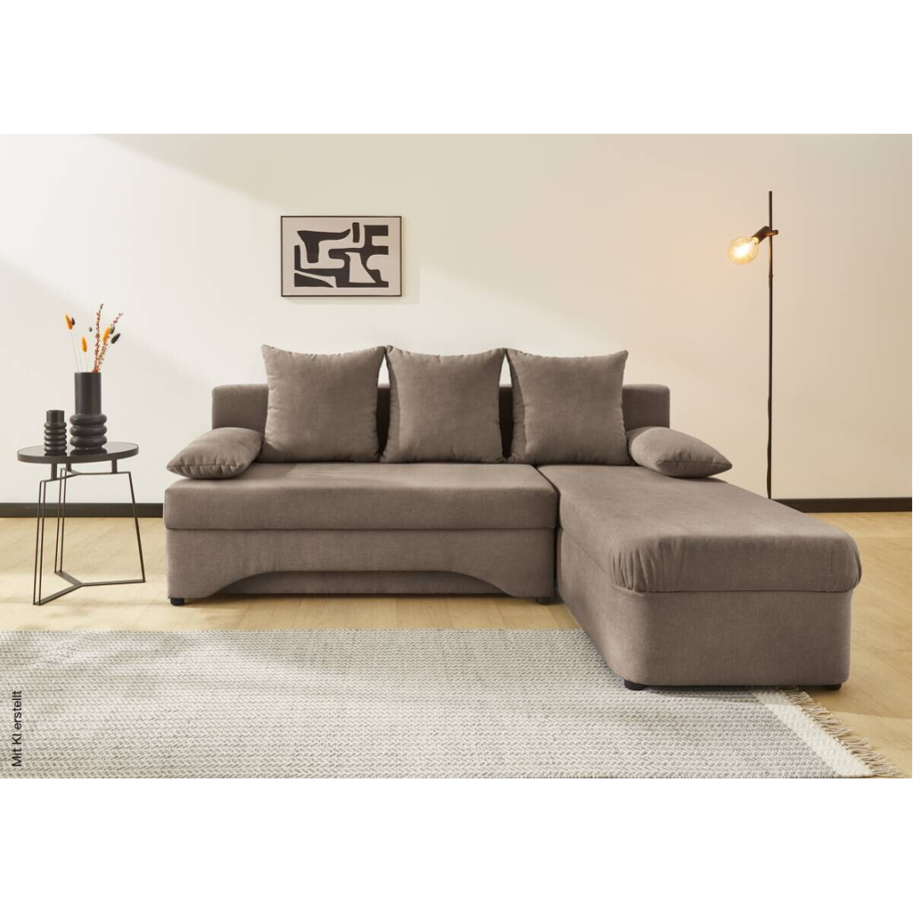 Ecksofa mit Bettfunktion und Bettkasten hellbraun Microfaser B/H/T: ca. 191x70x142 cm