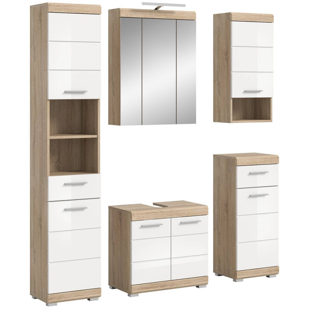 Badezimmer-Set Lambada Eiche Sonoma Nachbildung weiß Hochglanz B/H/T: ca. 164x191x34 cm