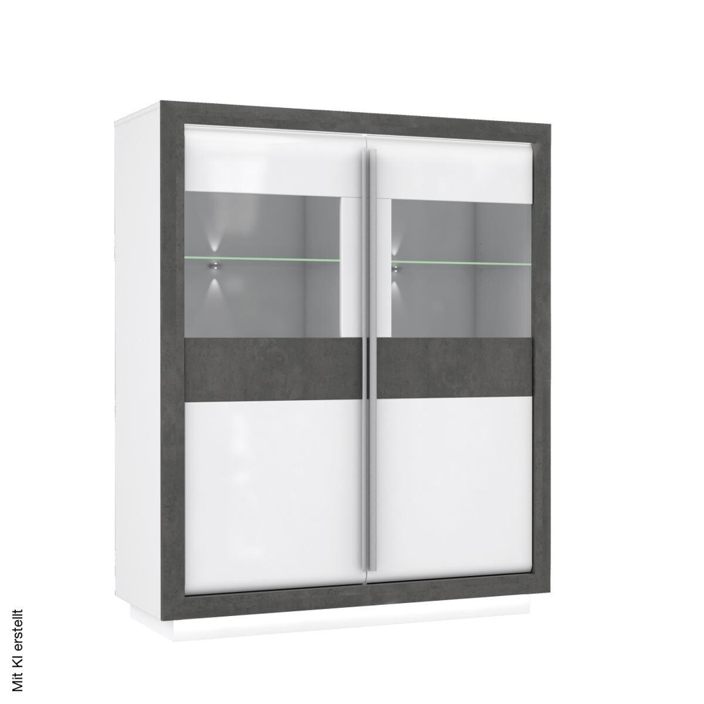 Highboard weiß Hochglanz Beton dunkel Optik B/H/T: ca. 133x162x53 cm