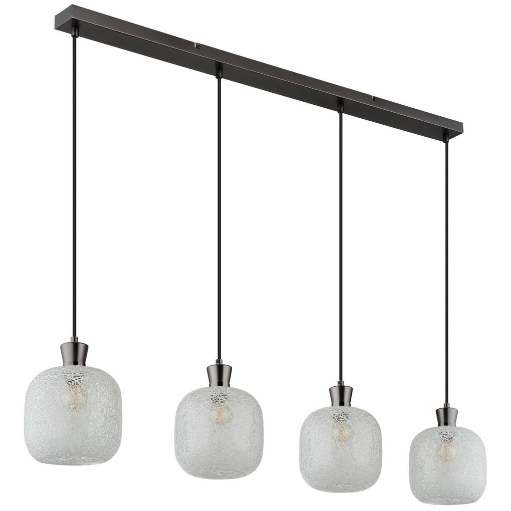 GLOBO Hängeleuchte schwarz Chrom Metall Glas B/H/L: ca. 18x95,5x25 cm E14 4 Brennstellen