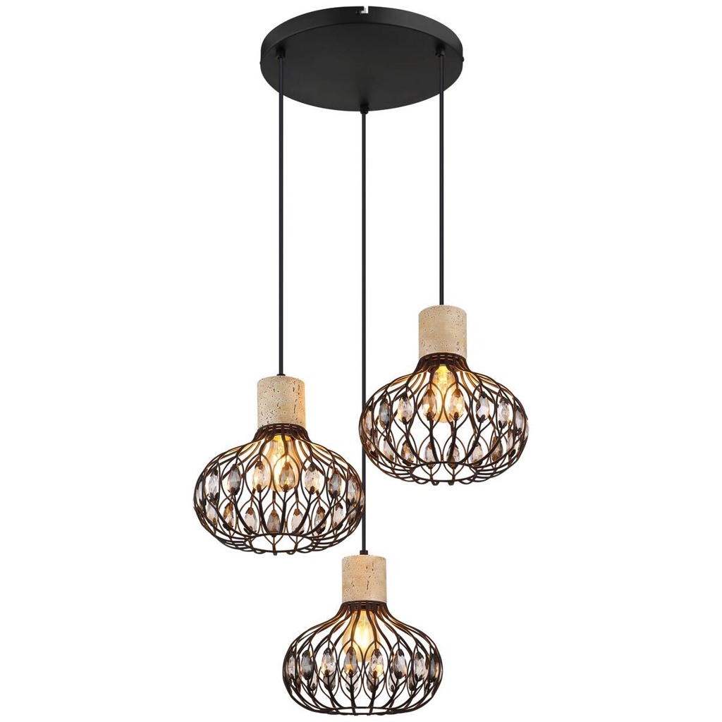 GLOBO Hängeleuchte Rauch grau mattschwarz Glas Metall H/D: ca. 150x47 cm E27 3 Brennstellen