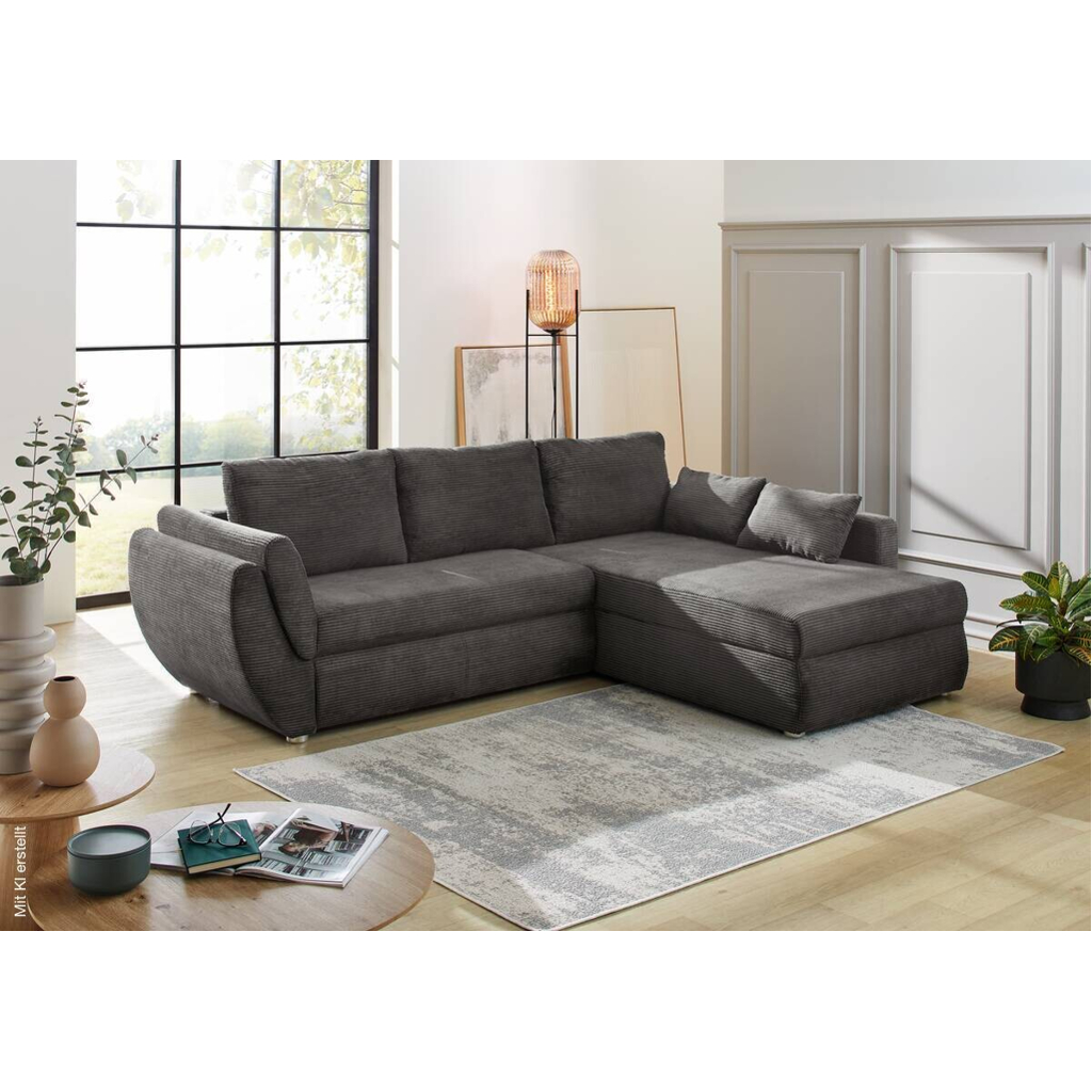 Ecksofa mit Bettfunktion und Bettkasten grau Microfaser B/H/T: ca. 272x88x200 cm