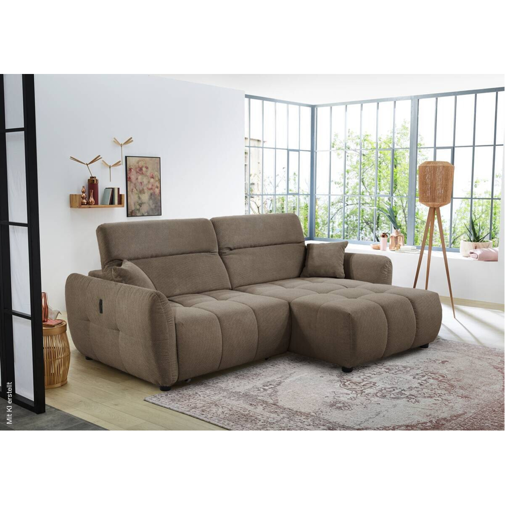 Ecksofa mit elektrischer XXL Sitztiefenverstellung taupe Kord B/H/T: ca. 260x106x191 cm