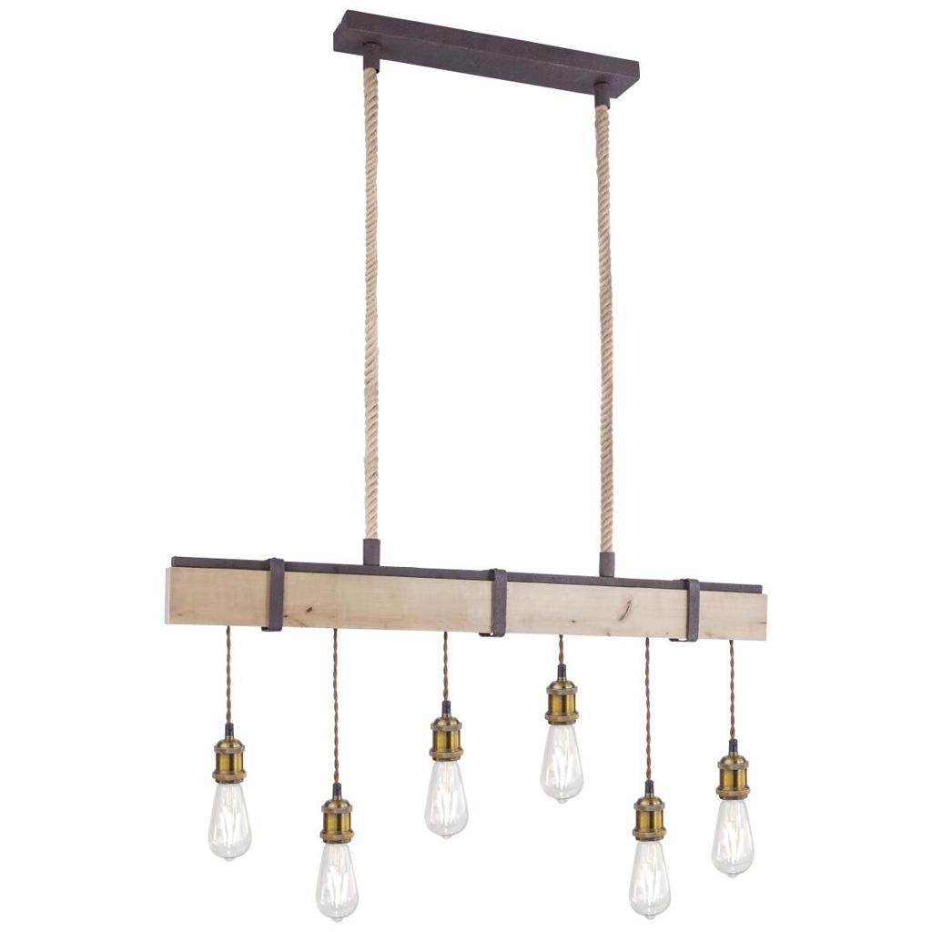 GLOBO Pendelleuchte Mucha rostfarbig Echtholz Metall B/H: ca. 100x167 cm E27 6 Brennstellen
