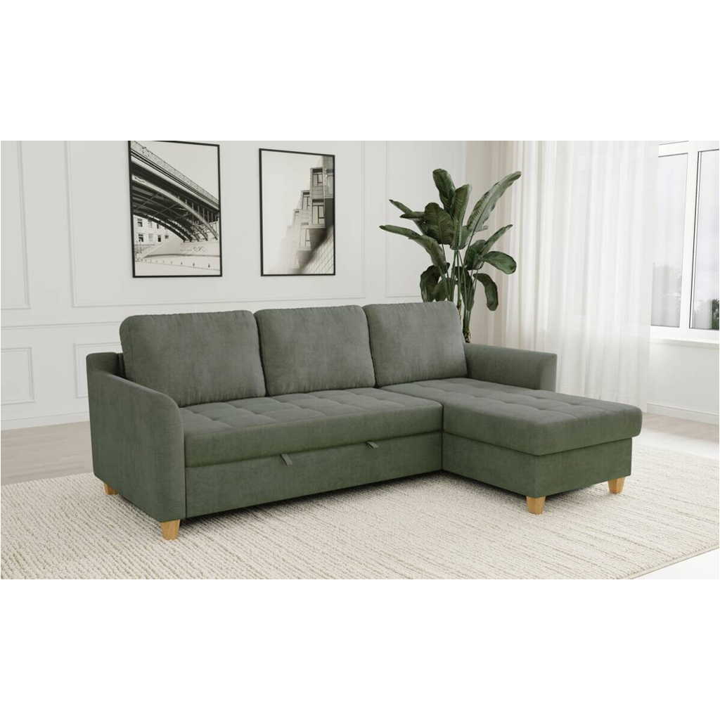 Ecksofa mit Bettfunktion und Bettkasten hellgrün Microfaser B/H/T: ca. 231x86x150 cm