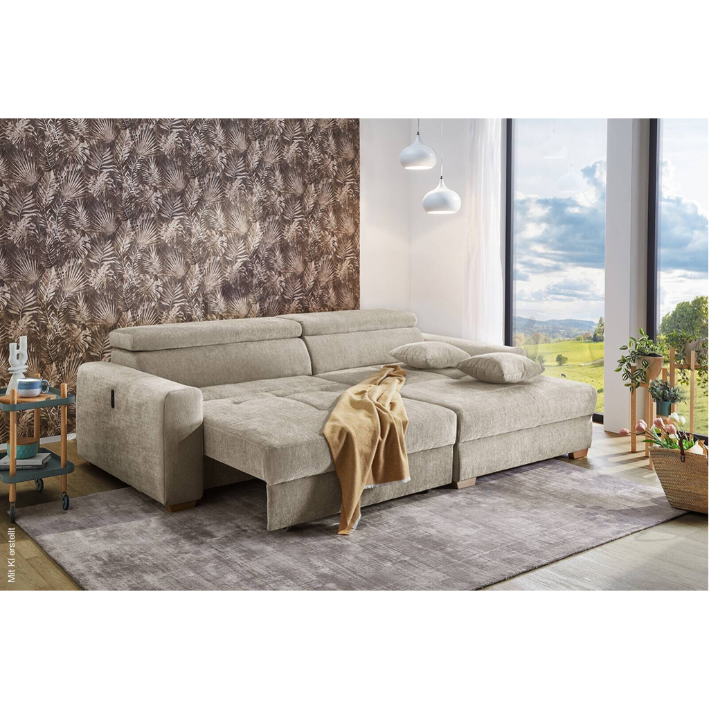 Ecksofa mit elektrischer XXL Sitztiefenverstellung beige Flachgewebe B/H/T: ca. 277x109x187 cm