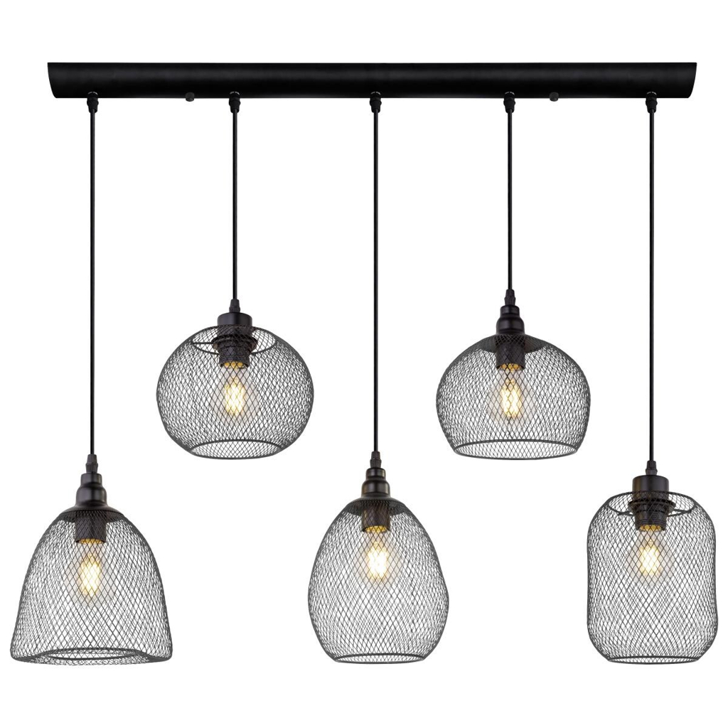 GLOBO Pendelleuchte Anya schwarz Metall B/H/T: ca. 89x120x20 cm E27 5 Brennstellen