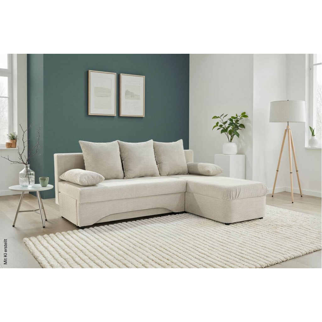 Ecksofa mit Bettfunktion und Bettkasten Greige Microfaser B/H/T: ca. 191x70x142 cm