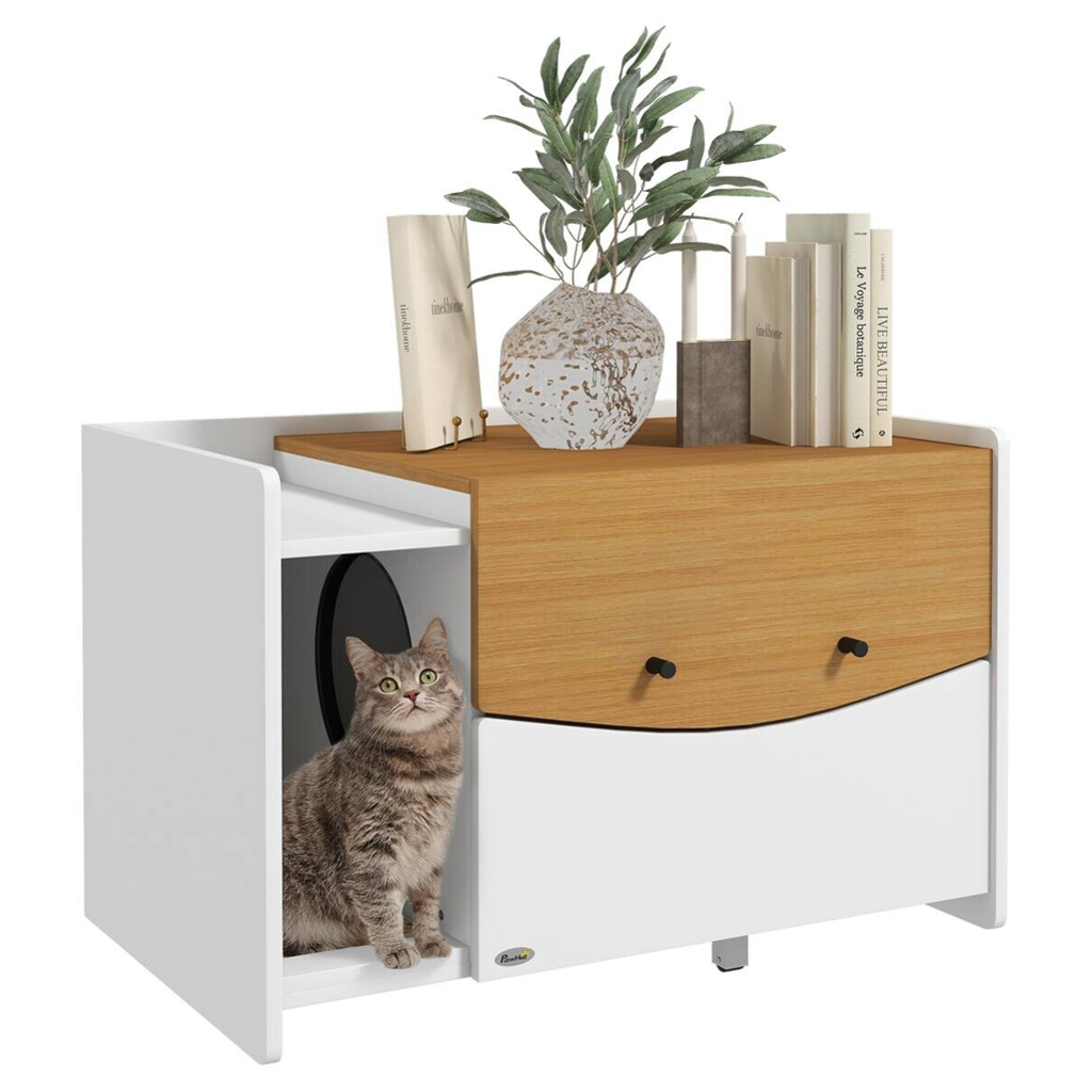 PawHut Schrank-Katzentoilette Eiche Spanplatte B/H/L: ca. 50x51x78 cm