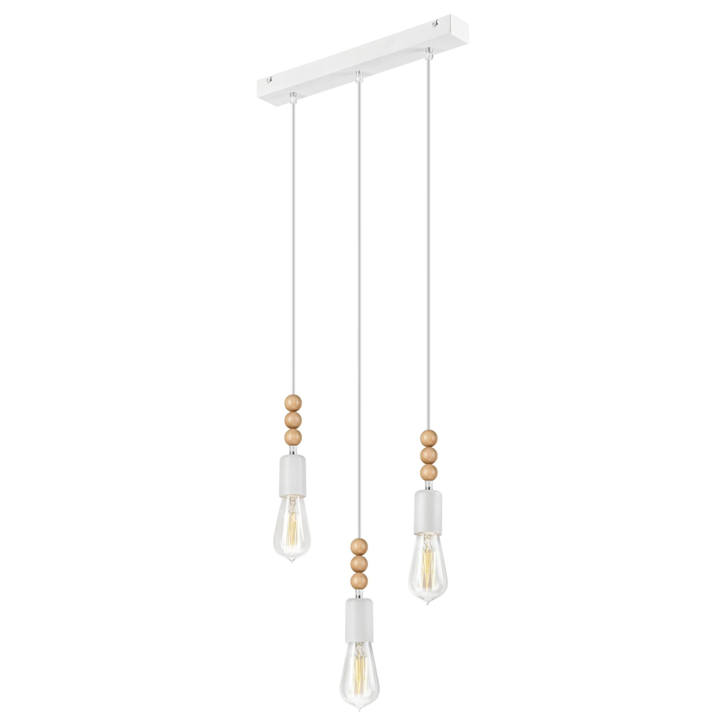 Lamkur Pendelleuchte SIMON 37325 weiß Holz Stahl H/L: ca. 94x40 cm E27 3 Brennstellen