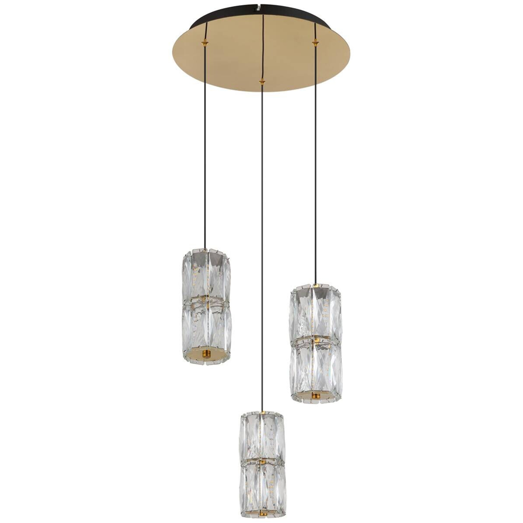GLOBO Pendelleuchte mattschwarz klar gold Glas Metall H/D: ca. 150x36 cm 1 Brennstellen